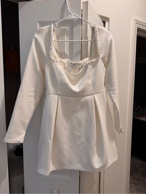 Odd Muse White Long Sleeve Pearl Dress